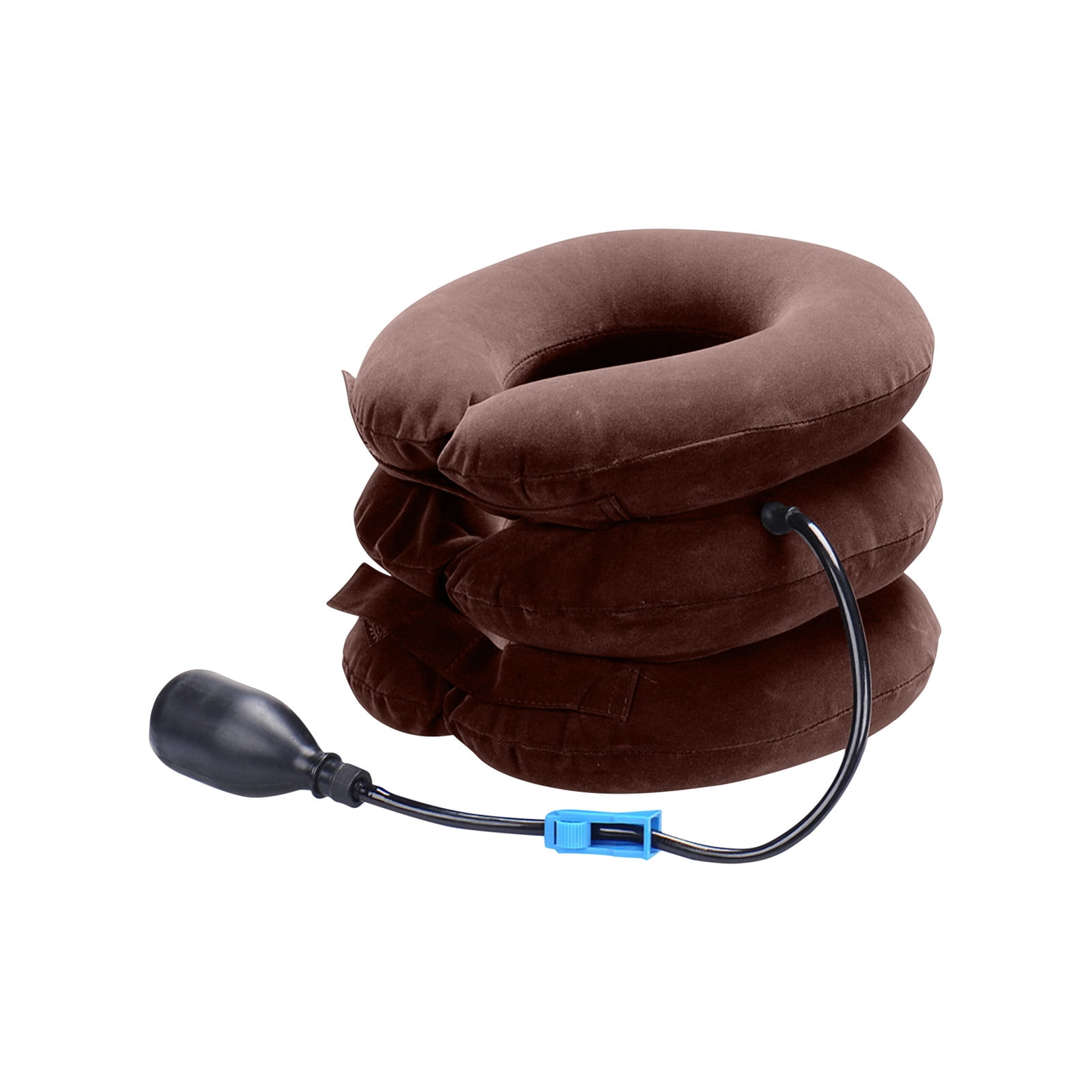 **Inflatable Neck Traction Device - Portable Cervical Support with Air Pump for Pain Relief, Posture Corrector & Relaxation, Home Office Travel Use, Adjustable Flannel Fleece Design**