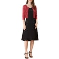 thumbnail image 2 of INSPIRE CHIC Cardigan pour Femme Ouvert Manches 3/4 Transparent en Dentelle Florale Boléro Court Haut S Rouge, 2 of 6