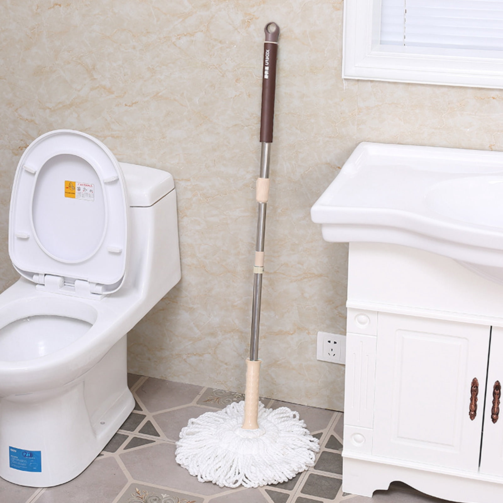 Danhjin Mop Self Wringing Mop for Floor Cleaning Reusable Easy Squeezed Twisting Mop With 52.3 Inches Long Handle and Top Scouring Pad Wet Mops for Hardwood Vinyl Tile