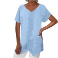thumbnail image 1 of Timegard Tops for Women Cotton Linen V Neck Short Sleeve Irregularly Tee Casual Solid Color Lightweight, 1 of 6