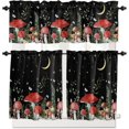 thumbnail image 1 of Mushroom Kitchen Curtains, 36 Inch Length, Spring Floral Rod Pocket Tier and Valances Set, Summer Botanical Night Moon Sky Black Farmhouse Window Curtains for Bedroom/Living Room, 1 of 6