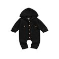 thumbnail image 1 of Infant Baby Girls Boys Solid Color Romper Long Sleeve Hooded Jumpsuit with Pockets for Spring Fall, 1 of 6