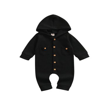 Infant Baby Girls Boys Solid Color Romper Long Sleeve Hooded Jumpsuit with Pockets for Spring Fall