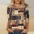 thumbnail image 2 of HKEJIAOI T-Shirts à Manches 3/4 pour Femmes à Imprimé Floral, Col Rond, Coupe Ample, T-Shirts Décontractés Mode, Chandails à Enfiler, Brun-A TG, 2 of 5