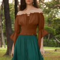 thumbnail image 2 of bbymog Womens Renaissance Peasant Blouse Off Shoulder Trumpet Sleeve Tops Khaki S, 2 of 7