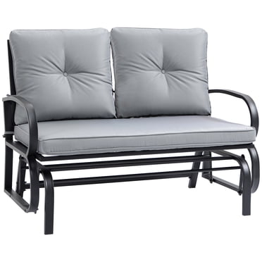 Outsunny 2-Person Outdoor Glider Chair, Patio Double Rocking Loveseat with Steel Frame and Cushions for Backyard, Garden and Porch, Grey