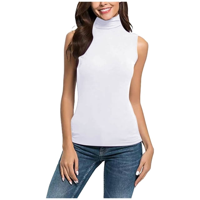 tarylea Womens Sleeveless Tops Plus Size High Neck Tank Tops Slim Fitted Undershirt Basic Layer Tees