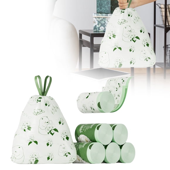 Rubbish Bags for Household Use | Durable Leak-Proof Drawstring Bags with Floral Camellia Print for Kitchen and Room 13L Tall Garbage Liners Portable and Odor-