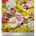 thumbnail image 1 of Soimoi Yellow polyester Crepe Fabric Leaves & Rose Floral Decor Fabric Printed Yard 42 Inch Wide, 1 of 3