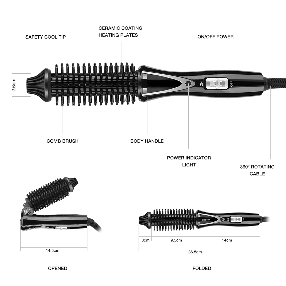 Electric Hair Curler, Control Mini Collaspe Hair Curler, Travel - Friendly Ceramic Tourmaline Foldable Anion Hair Brush Curler Hair Curling, Iron Hair Styling Tools