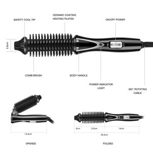 Electric Hair Curler, Control Mini Collaspe Hair Curler, Travel - Friendly Ceramic Tourmaline Foldable Anion Hair Brush Curler Hair Curling, Iron Hair Styling Tools