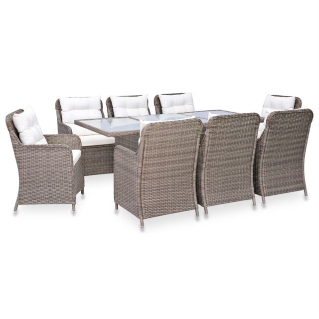 vidaXL Ensemble de Salle à Manger d'Extérieur 9 Pcs en Rotin Synthétique Brun