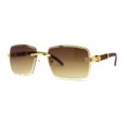 thumbnail image 1 of 90s Music Mogul Gangster Rapper Rimless Narrow Rectangle Luxury Sunglasses Gold Brown, 1 of 4