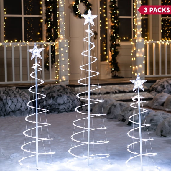 Joyfy 3 Pack Spiral Tree Christmas Decoration Outdoor,218 LED Christmas Tree Light Decorations,Christmas Yard Light with Stakes Decorations Outdoor Holiday Decor