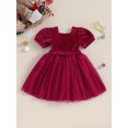 thumbnail image 4 of FOCUSNORM Enfants Filles Robe Couleur Unie Cou Carré Courte Robe Manches Bouffantes Automne Mode Couches Tulle Robe de Princesse Casual avec Ceinture, 4 of 9