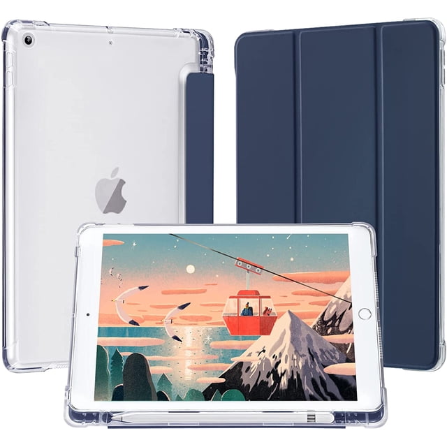 Compatible for iPad Mini 6 Case, iPad Case with Pencil Holder, Soft TPU Translucent Frosted Back Auto Wake/Sleep Smart Cover Cases (Navy)