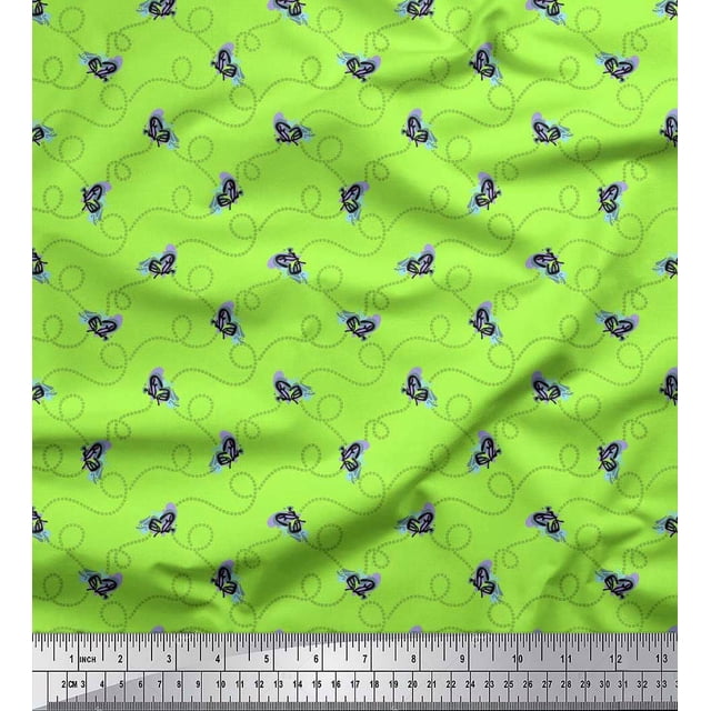 Soimoi Green Cotton Duck Fabric Insect & Texture Decor Fabric Printed BTY 56 Inch Wide