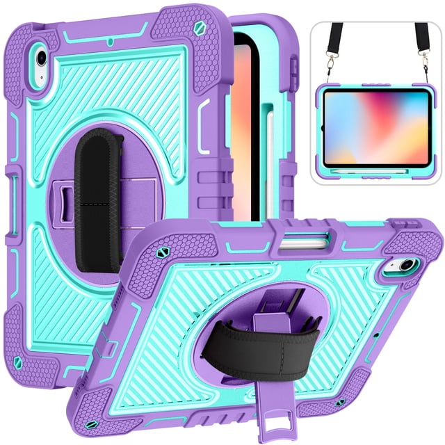 Tablet Case For Samsung Galaxy Tab A9 Plus S9 FE S8 PLUS A7 Lite S6 P610 A8 X200 X205 360 Rotation Hand Strap&Kickstand Cover Purple Green-SP Tab S9 Plus