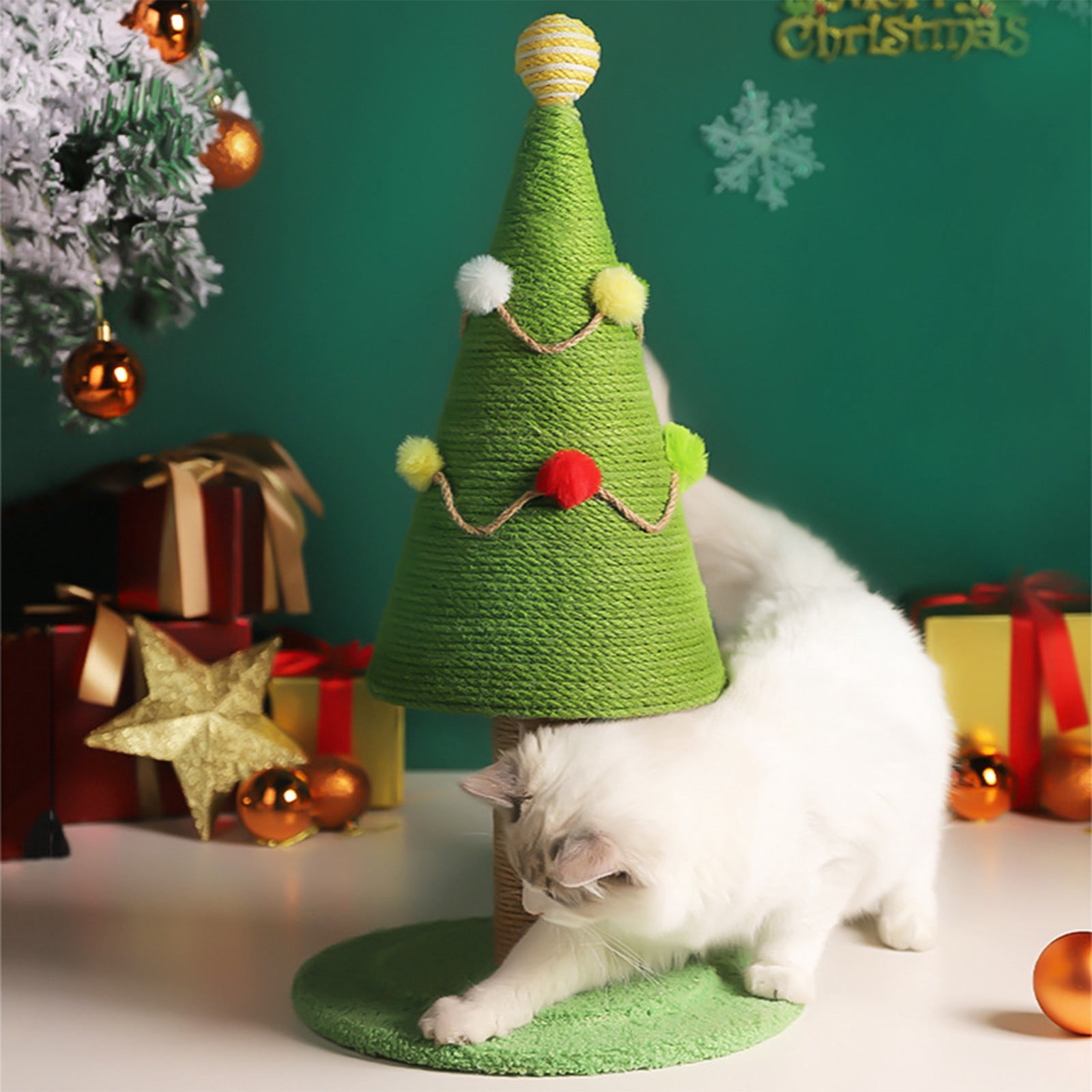 Cat Climbing Tree with Sisal Scratching Post, Christmas Tree shaped Cat Tower for Indoor Use, Large Scratch Toy for Kittens and Cats, Easy Assembly Cat Furniture with Perch