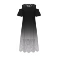 thumbnail image 3 of FAVIPT Robes pour Femmes Été Décontractées Grande Taille Coupe Ample Robes en Dentelle Manches Courtes Col Rond Robe Patchwork à Volants Robes Élégantes 2025 Noir,TTTTG, 3 of 5