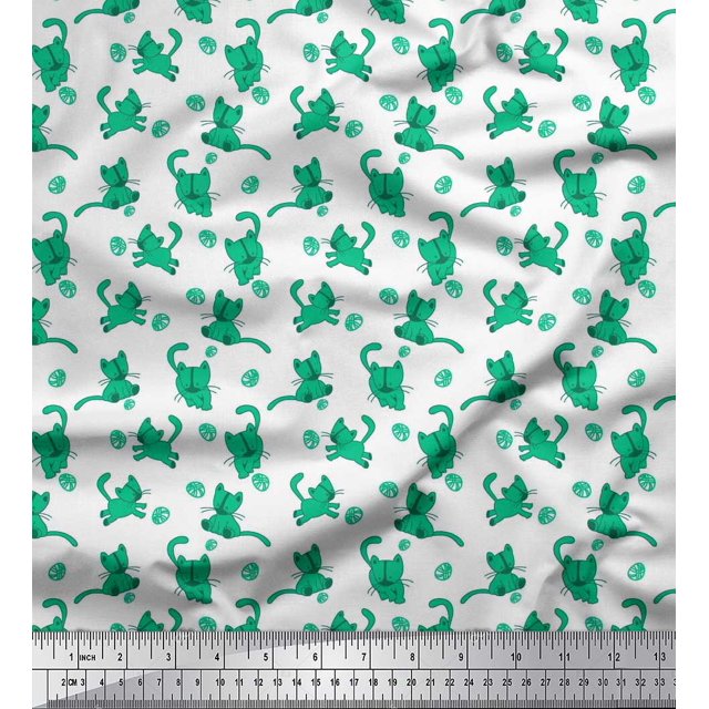 Soimoi Modal Satin Fabric Wool & Cat Animal Print Fabric by the Yard 42 Inch Wide