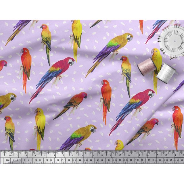 Soimoi Purple Cotton Cambric Fabric Macaw Parrot Bird Fabric Prints By Yard 42 Inch Wide