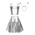 thumbnail image 2 of YONGHS Women's Alien Set Cheer Leader Outfit Metallic Crop Tank Top with Ruffle Skirt Hair Hoop Silver M, 2 of 7