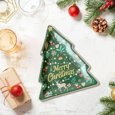 Boovnll Christmas Decorations, Christmas Day Shaped Plates Christmas Tree Wapiti Santa Claus Party Decoration Disposable Christmas Dinner Plates Tableware Christmas Decoration