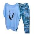 thumbnail image 1 of Mikilon Ensemble de Détente Confortable pour Femmes, Tenue d'Intérieur 2 Pcs, Ensemble de Détente Imprimé, Haut à Manches Mi-Longues à Col Rond + Pantalon, Bleu-C S, 1 of 6