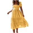 thumbnail image 1 of Robes d'Été Décontractées pour Femmes à Manches Courtes, Tendance, Imprimées, Robe Midi de Plage à Encolure Carrée, Plissée, Évasée, Boho, Robe Soleil, 1 of 7