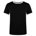 thumbnail image 4 of HXWCHs T-Shirt Uni pour Femme Résistant aux Plis T-Shirt Classique à Col Rond pour Femme avec Garniture Contrastante Élégante pour un Confort Décontracté m Noir, 4 of 5