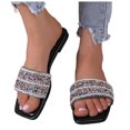 thumbnail image 2 of IUJSOY Womens Sparkly Single Band Slides Sandals Square Open Toe Slip on Summer Beach Flat Sandal, 2 of 9