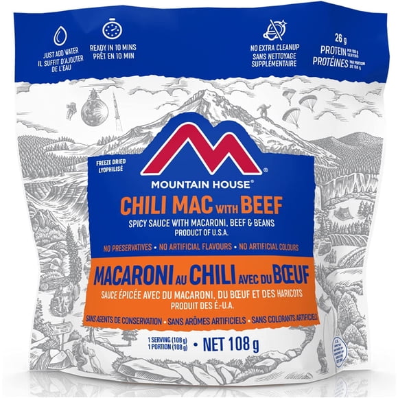Mountain House Chili Mac with Beef Pouch | Freeze Dried Backpacking & Camping Food | Survival & Emergency Food | Entree Meal | Easy to Prepare | Delicious and Nutritious | Single Pouch