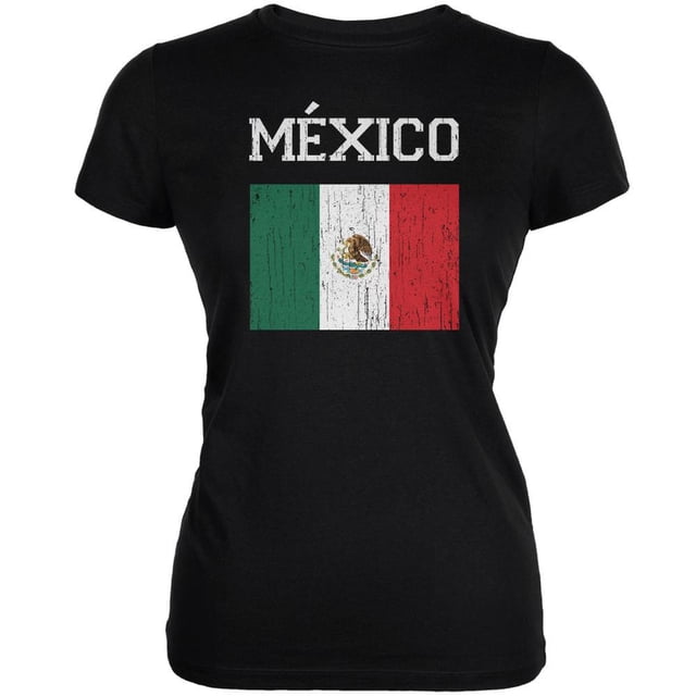 World Cup Distressed Flag Mexico Black Juniors Soft T-Shirt