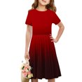 thumbnail image 1 of Été jusqu'à 65 % de Rabais Iumwxz Robe Décontractée Trapèze Robe Tunique pour Adolescentes Robes Col Rond Dégradé Graphique Robe à Manches Courtes pour Enfants Robes Tendance pour Costume 4-14 Ans, 1 of 7