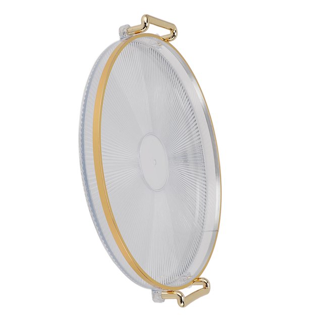 Round Serving Tray, Golden Rim Design Border Tray 2 Sturdy Handles Easy to Transport and Move Around Decorative Plate for Displaying Fruits Desserts Snacks