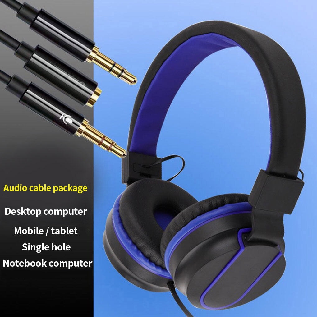 Wired Headphone Home Hotel Net wired gaming Bar Over Ear Headset Stereo Sound Adjustable Gaming Earphone, Blue