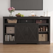 RoyalCraft Farmhouse TV Stand, 34'' Tall Entertainment Center for 65+ Inch TV, Rustic TV Console with Sliding Bar Door for Living Room,Black
