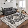 thumbnail image 2 of GlowSol 5'x7' Washable Area Rugs for Dining Room Home Office Vintage Medallion Print Non Slip Low Pile Throw Rugs Soft Foldable Accent Rug, Black, 2 of 8