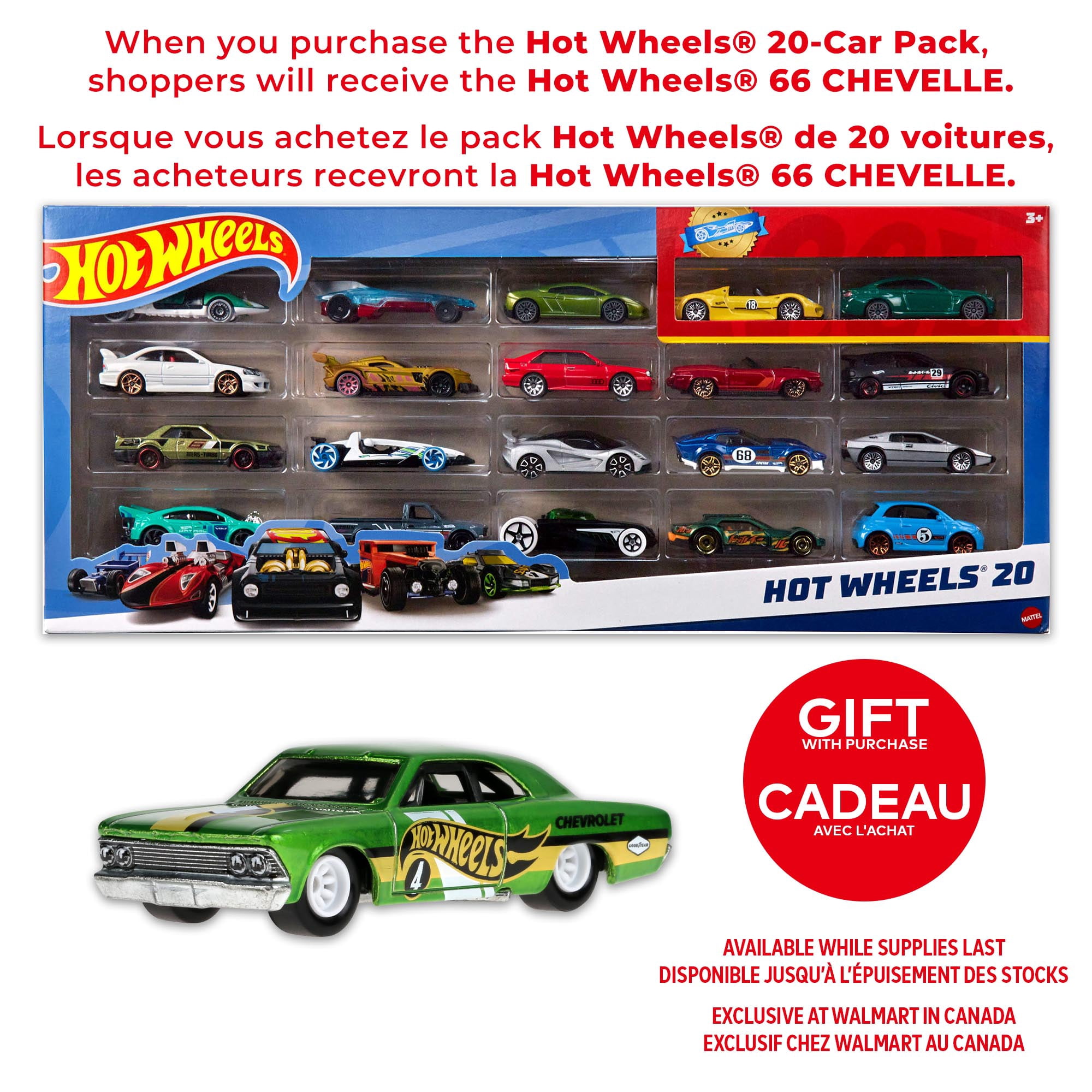 Hot Wheels Set of 20 Toy Sports & Race Cars in 1:64 Scale