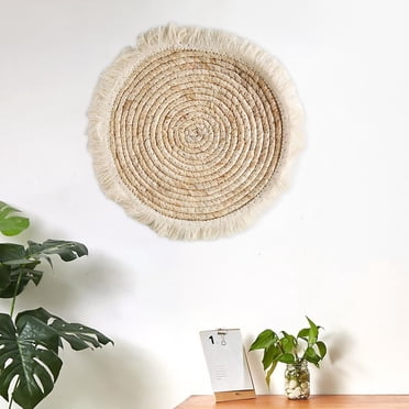 Woven Rattan Circle Wall Hanging Boho Natural Fiber Decor for Living Room, Bedroom Accent, or Entryway Statement