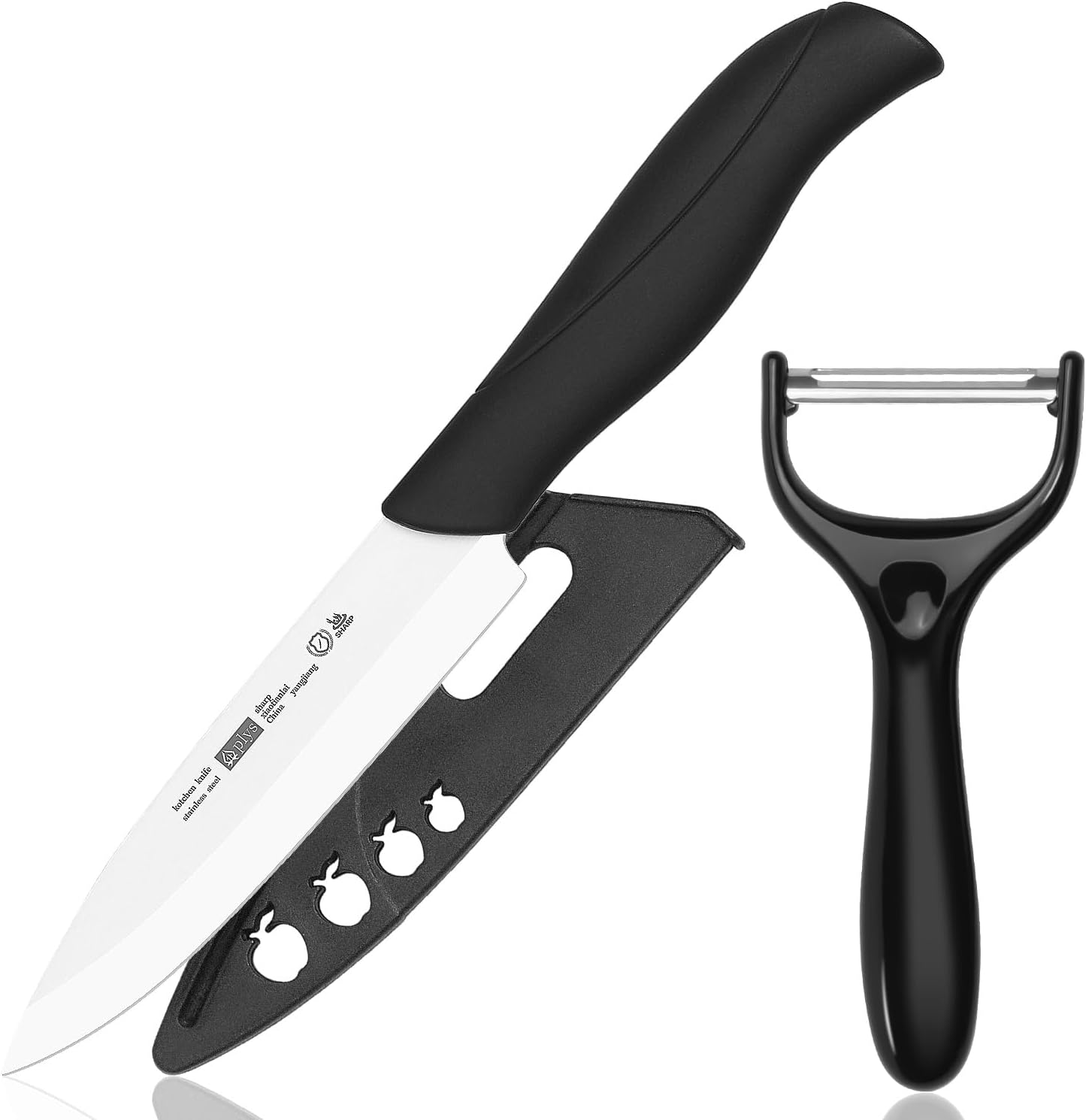 Ceramic Utility Knife with Cover, 5 Inch Paring Knife, Razor-Sharp Kitchen Knife with Ergonomic, Soft-Grip Handle with Peeler