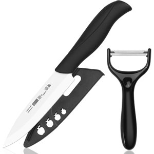 Couteau en céramique Utilitaire avec couvercle, 5 Couteau de parure de pouce, couteau de cuisine rasoir avec poignée ergonomique et souple avec éplucher
