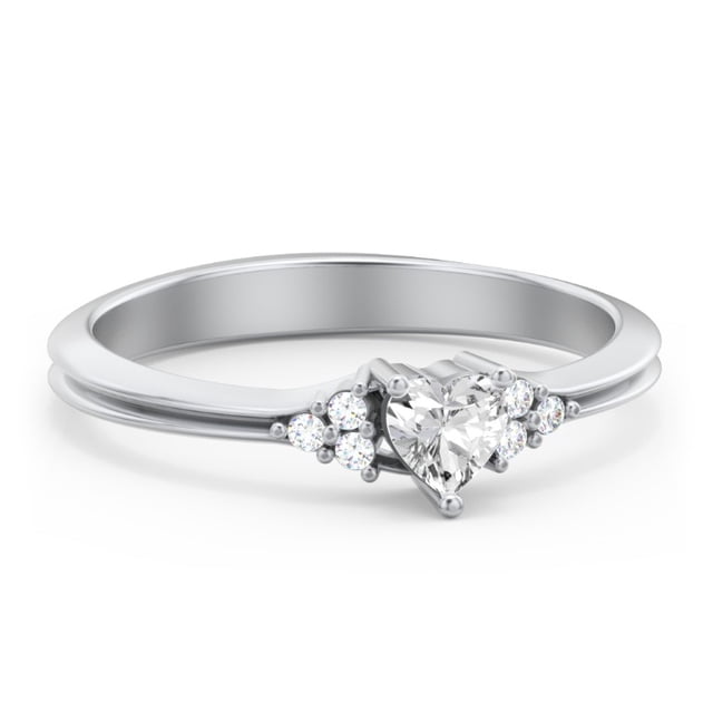 Birthstone Heart Ring with Shoulder Accents - Cubic Zirconia / White Topaz (April)