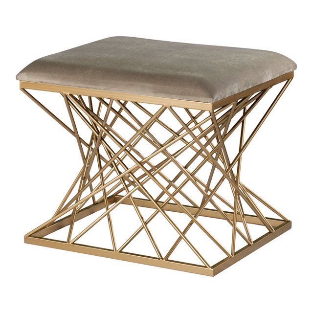 Meubles SEI Mikkeli Carré Velours Tabouret Rembourré Gris/or