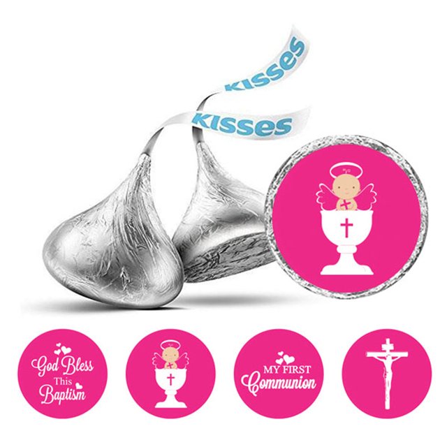 Darling Souvenir DIY Sacrament Baptism Theme Stickers chocolate Candy Labels 190 Pcs-Fuchsia Pink