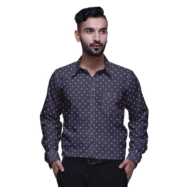 BESTMAN Chemise en Coton Imprimée avec Poches Col Évasé Boutonnée Chemise Formelle
