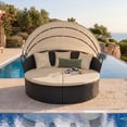 thumbnail image 4 of Costway Lit de Jour Rond pour Patio Extérieur avec Auvent Rétractable Coussins Coussins Décoratifs pour Pelouse Noir+beige, 4 of 9