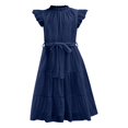 thumbnail image 5 of XIMIN Robe d'Été Décontractée Élégante à Col Rond pour Préadolescentes, Robe Quotidienne à Manches Courtes à Cap, Robe de Couleur Unie, Robe Formelle à Manches à Volants, Robes Trapèze avec Ceinture, Robe de Fête Évasée à Taille Haute, 5 of 5