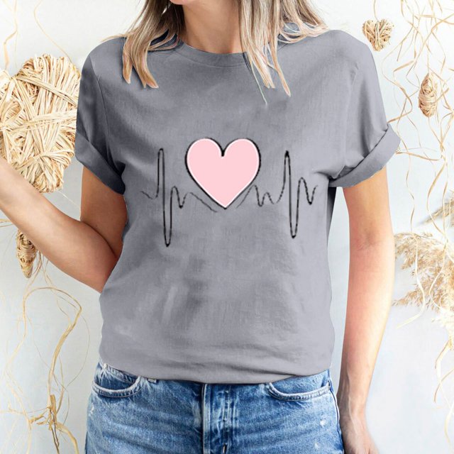 Pisexur T-shirt de la Saint-Valentin Haut T-shirt de la Saint-Valentin pour Femme Amour Imprimé T-shirt à Manches Courtes Haut à Manches Courtes Col Rond Haut/chemise